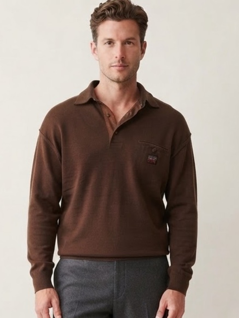Paul & Shark Sz L Wool Blend Brown Yachting Sweater